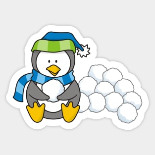 Little Penguin Sitting with Snow Balls Sticker